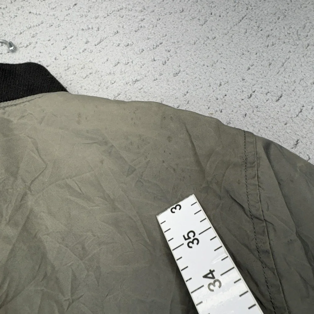 Wallace & Barnes Jacket Mens Small Green Bomber Nylon Cotton Lined Zip Pockets